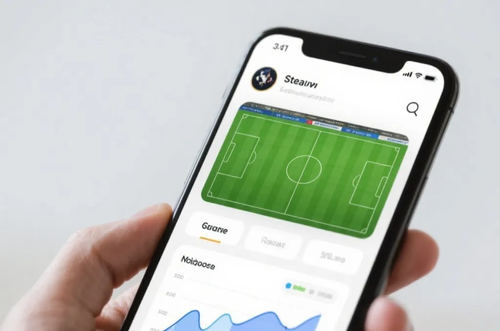 A clean, modern user interface of a sports streaming app on a mobile screen displaying generic tactical match analytics with smooth graphs